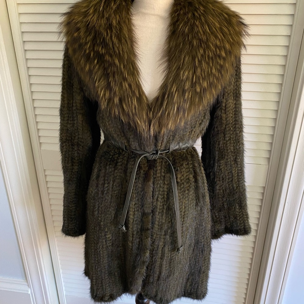 Fox fur jacket-deep olive/brown